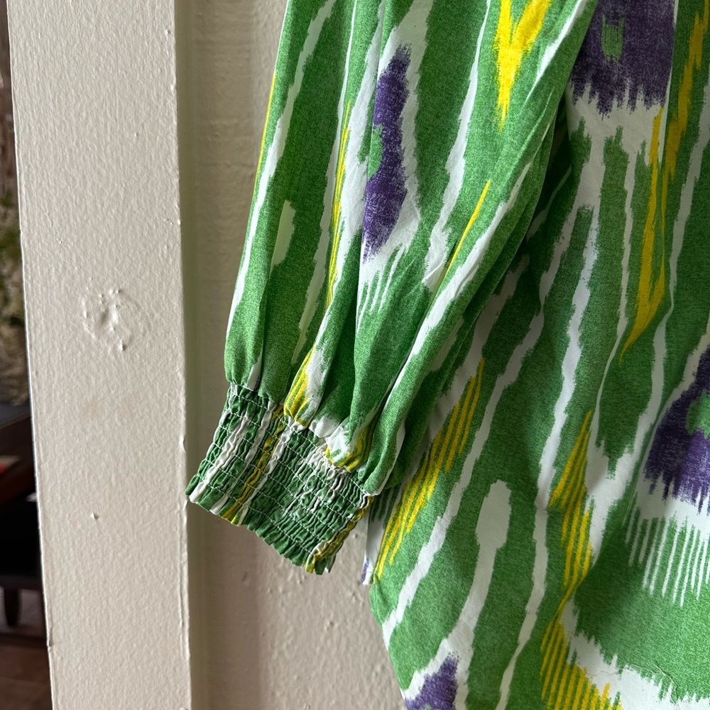 GORGEOUS ANTHROPOLOGIE GREEN PRINT 3/4 SLEEVE W/BUTTONS BLOUSE TOP WOW L - Picture 4 of 5